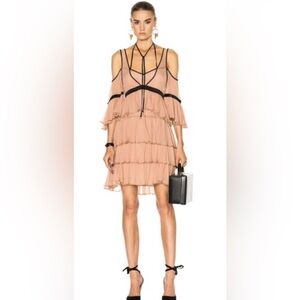 Cinq a sept Elegant Cold Shoulder Ruffle Dress - Pink